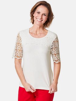 Damen Kurzgröße: Viskose-Blusenshirt mit Spitze