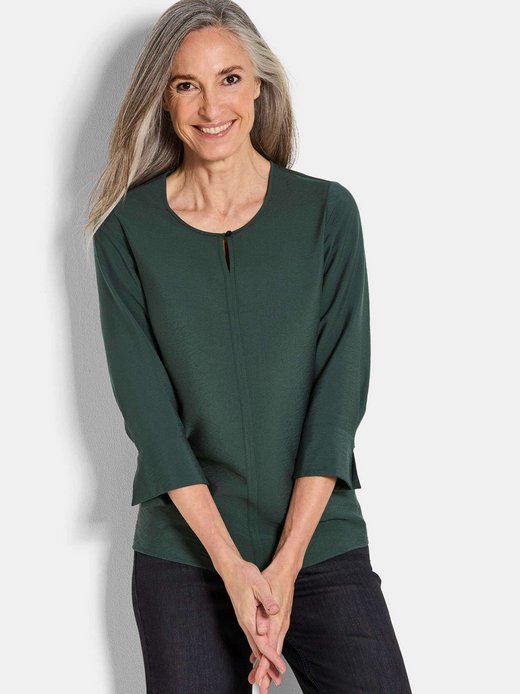 Damen Kurzgröße: Viskosebluse mit 3/4-Ärmeln, Rundhals