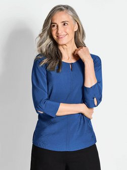 Damen Kurzgröße: Viskosebluse mit 3/4-Ärmeln, Rundhals