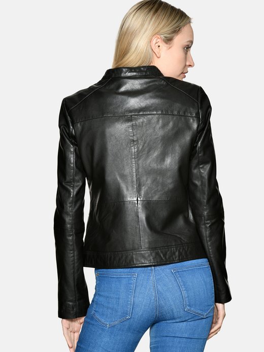 Damen Lederjacke Mit Kurzem Stehkragen