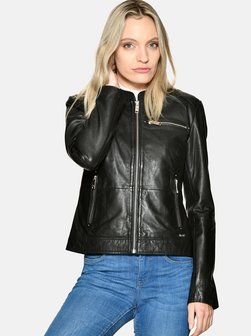 Damen Lederjacke Mit Kurzem Stehkragen