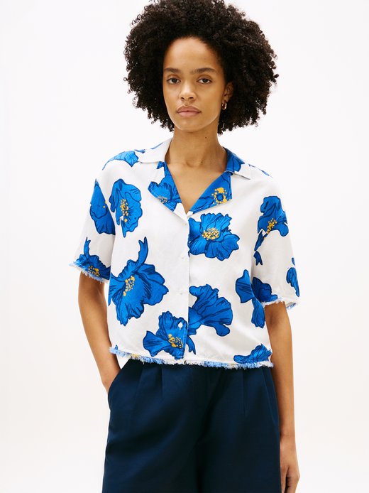 Damen Leinen-Kurzarmbluse