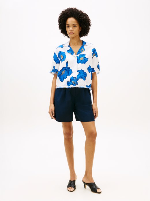 Damen Leinen-Kurzarmbluse