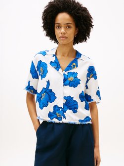 Damen Leinen-Kurzarmbluse