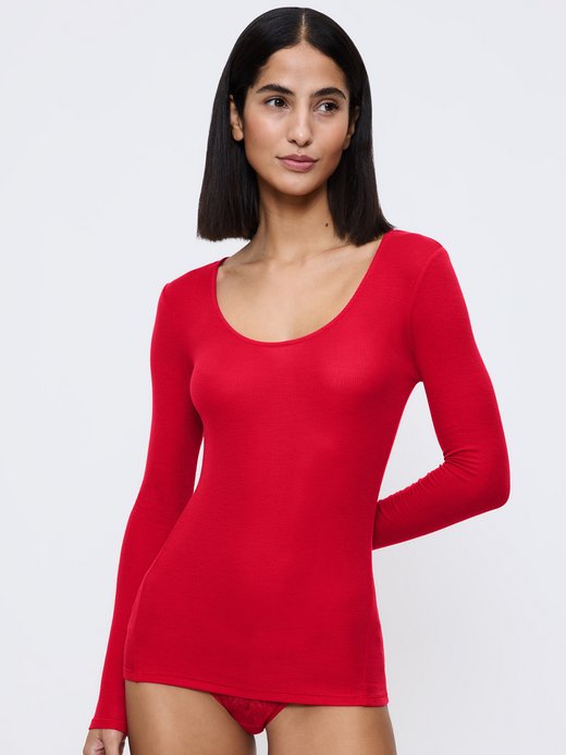 Damen Longsleeve  -  Beauty Layers Top Scoop Neck