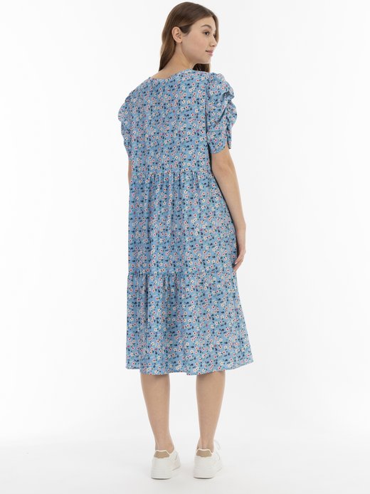 Damen Midi-Kurzarmkleid