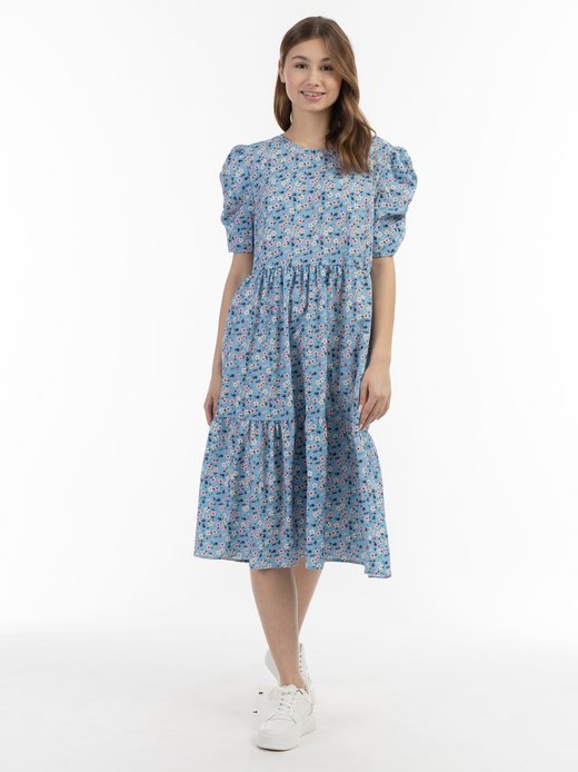 Damen Midi-Kurzarmkleid