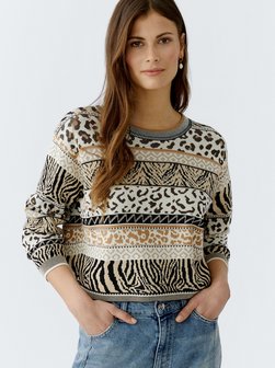 Artikelbild Damen Pullover von Oui in weiß schwarz gemustert