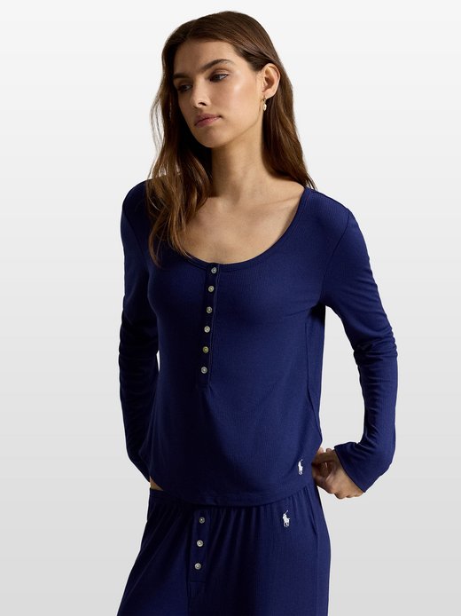 Damen Pyjama  -  Henley & Wide Leg - Ribbed Knit