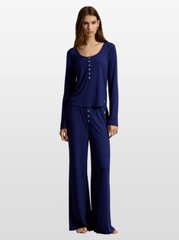 Damen Pyjama  -  Henley & Wide Leg - Ribbed Knit