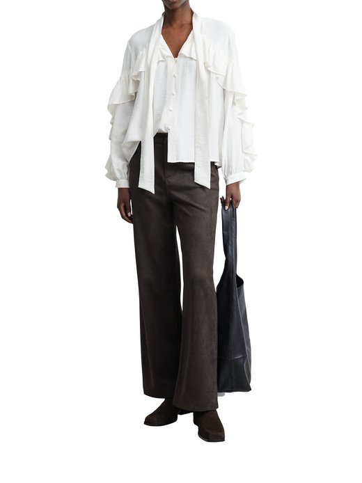 Damen Rüschenbluse mit Leinen-Anteil