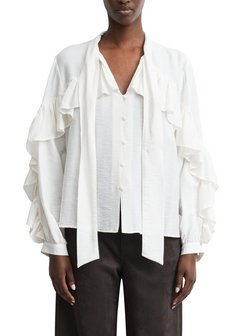 Damen Rüschenbluse mit Leinen-Anteil