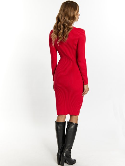 Damen Rippstrickkleid mit Strasssteinen