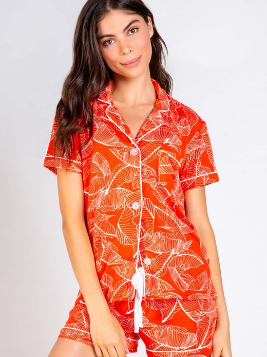 Damen Shorty Pyjama  -  Red Leaves