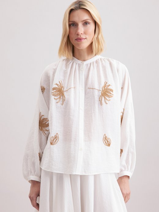 Damen Stehkragenbluse - Stickerei