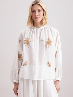 Damen Stehkragenbluse - Stickerei