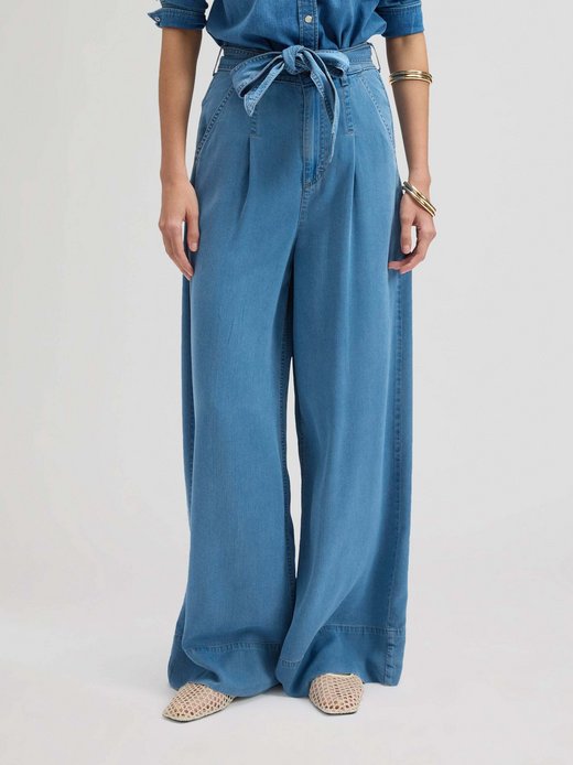 Damen Stoffhose - Pleated Wide Leg