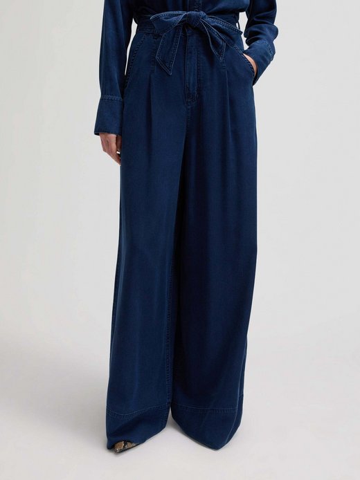 Damen Stoffhose - Pleated Wide Leg