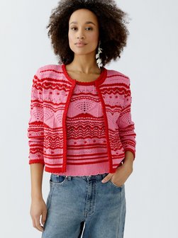 Artikelbild Damen Strickjacke von Oui in pink gestreift