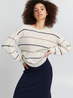 Artikelbild Damen Strickpullover - IHKAMARA von Ichi in weiß gestreift