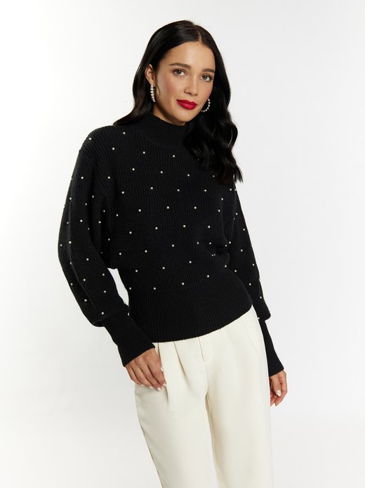 Damen Strickpullover mit Perlen