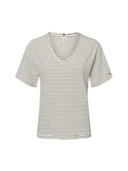 Artikelbild Damen T-Shirt mit Leinenanteil von Tommy Hilfiger in ecru marine gestreift