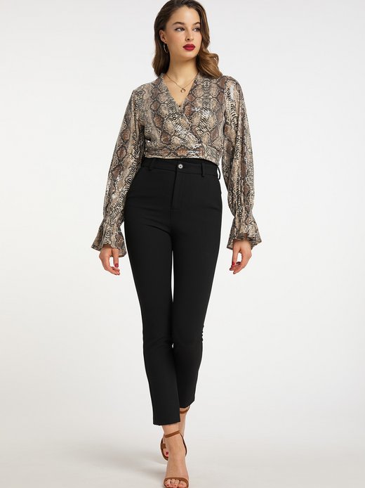 Damen Wickelbluse mit Pailletten