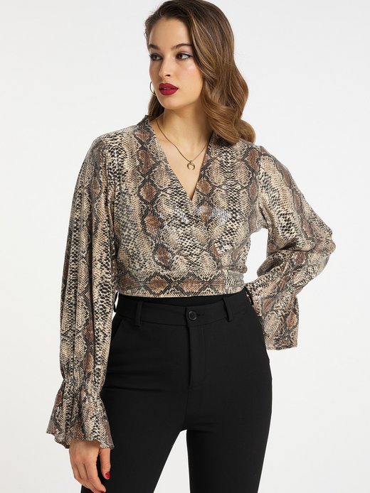 Damen Wickelbluse mit Pailletten