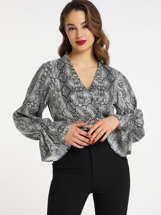 Damen Wickelbluse mit Pailletten