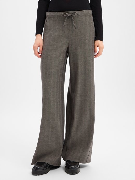Damen Wide Leg Hose - Melane herringbone