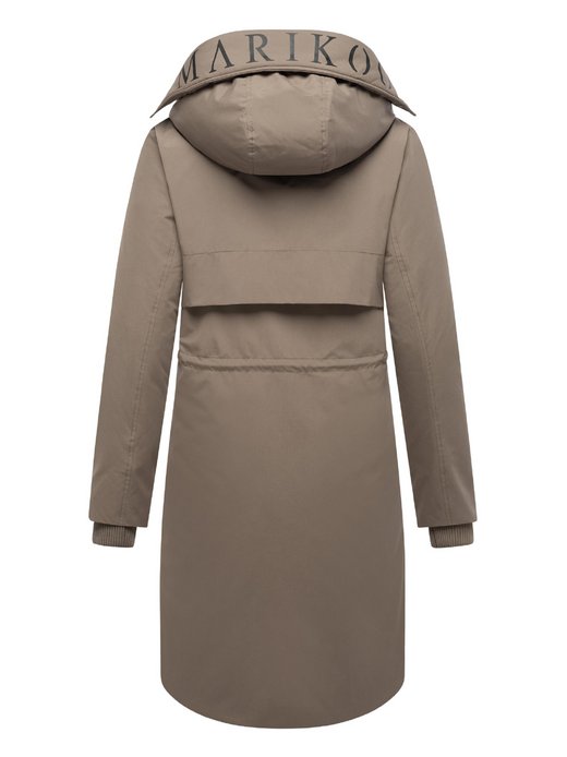 MARIKOO Winterjas voor dames, warme parka met tailleband en afneembare capuchon, Anoukaa 16, S-3XL, Pebble Grey, L