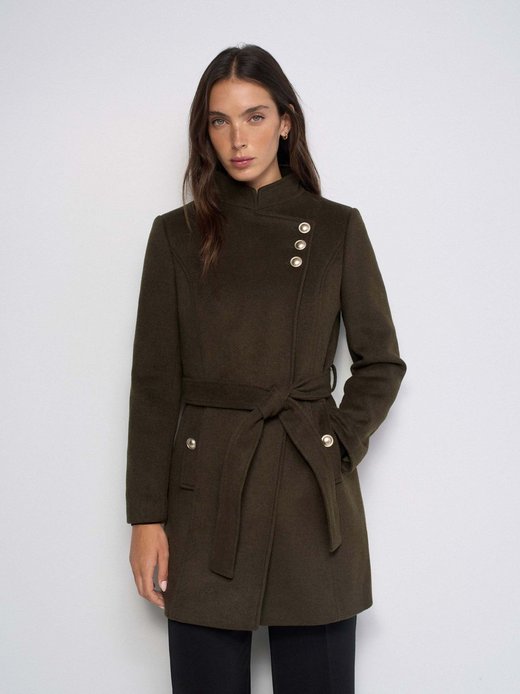 Damen Wollmantel - Button Detail