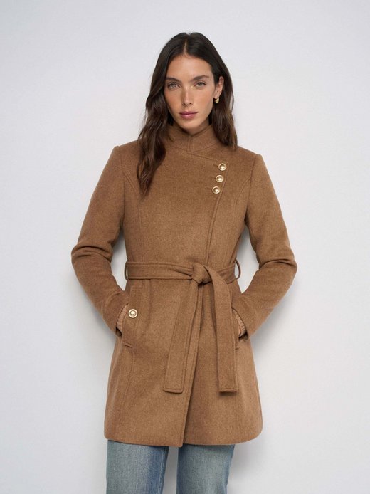 Damen Wollmantel - Button Detail