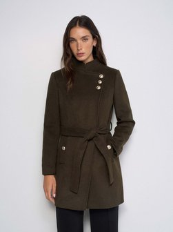Damen Wollmantel - Button Detail