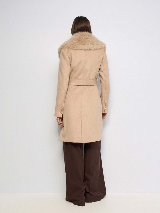 Damen Wollmantel - Removable Fur Collar