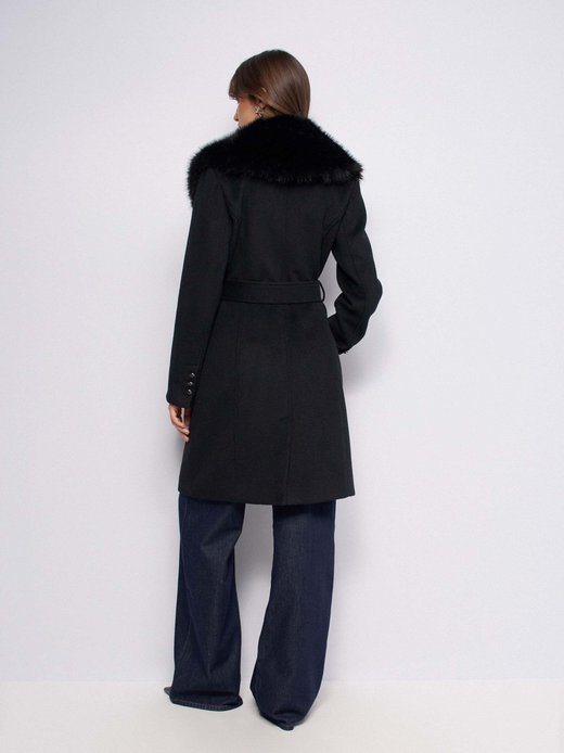 Damen Wollmantel - Removable Fur Collar