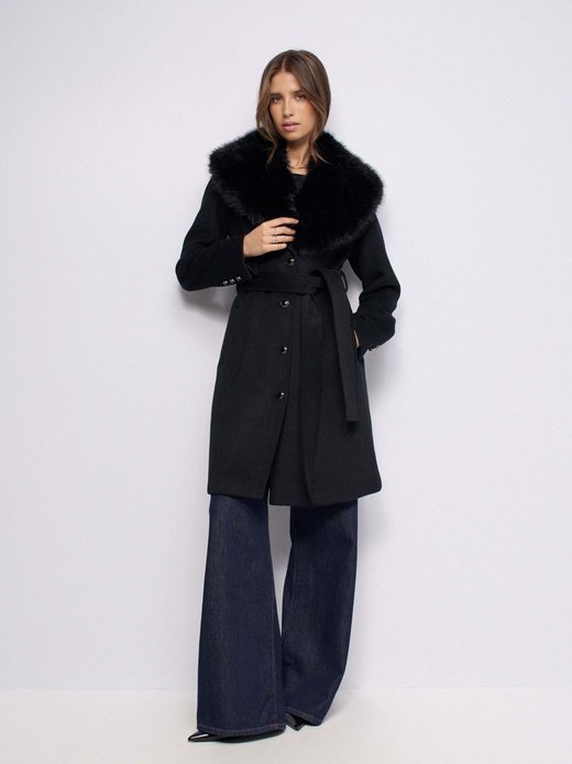 Damen Wollmantel - Removable Fur Collar