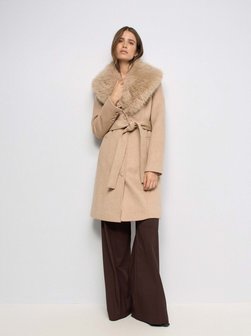 Damen Wollmantel - Removable Fur Collar