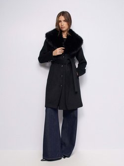 Damen Wollmantel - Removable Fur Collar