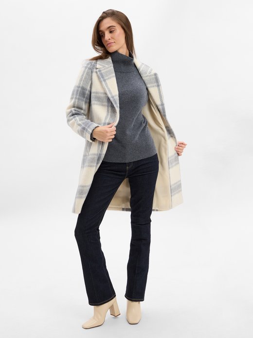 Damen Blazer Blazer Mantel Kariert Gürtel Mantel Mit Wollanteil