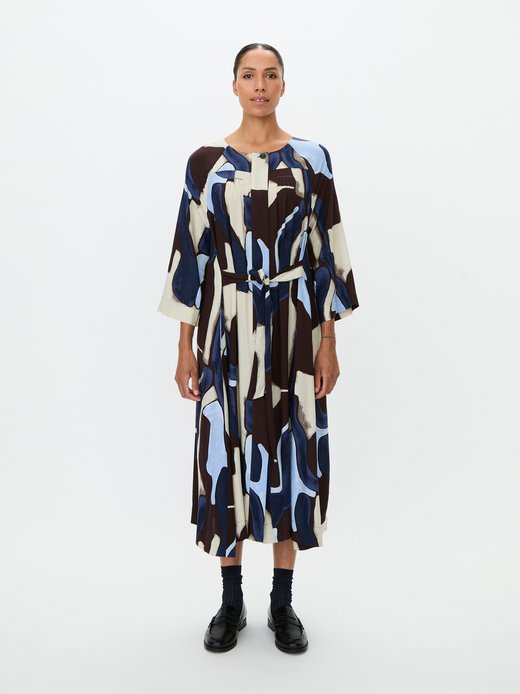 Damen mittellanges Blusenkleid mit langen Ärmeln