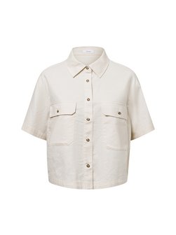 Damska bluzka koszulowa z zawartością lnu - Fringo