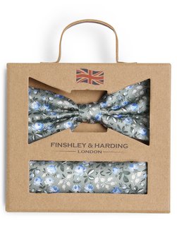 Artikelbild Herren Fliege und Einstecktuch aus Seide von Finshley & Harding London in lind blau gemustert