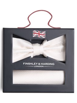 Artikelbild Herren Fliege und Einstecktuch aus Seide von Finshley & Harding London in ecru strukturiert