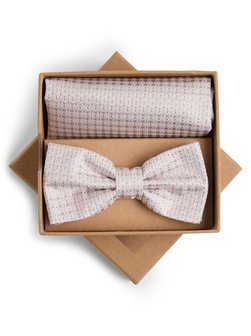 Artikelbild Herren Fliege und Einstecktuch aus Seide von Finshley & Harding London in beige silber gemustert