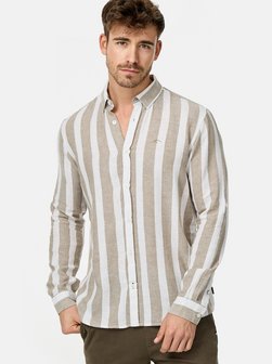 Artikelbild Herren Hemd Langarm - Brayden von Indicode in beige grün gestreift