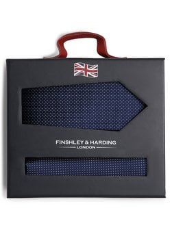 Artikelbild Herren Krawatte und Einstecktuch aus Seide von Finshley & Harding London in marine gemustert