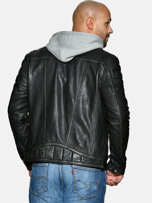 Herren Lederjacke mit Kapuze