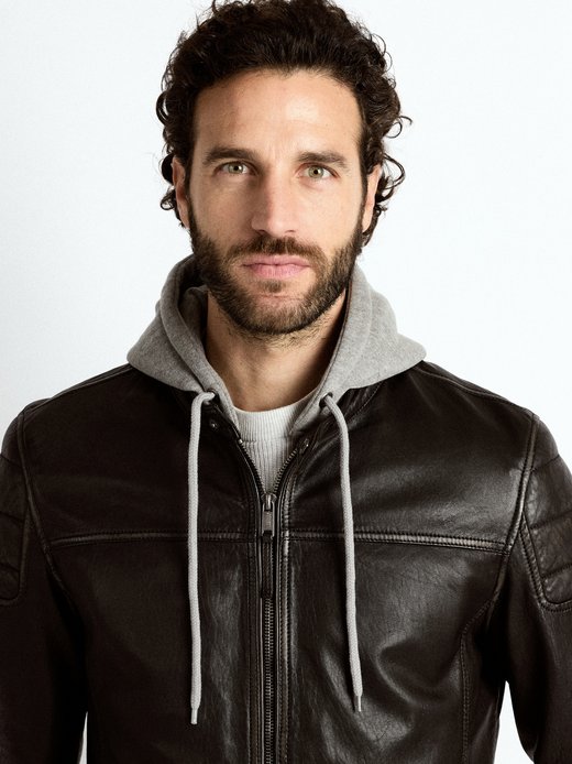 Herren Lederjacke mit Kapuze