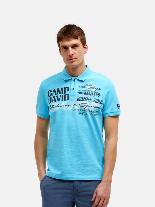 Camp David Herren Poloshirt in hellblau - rmel: kurzarm